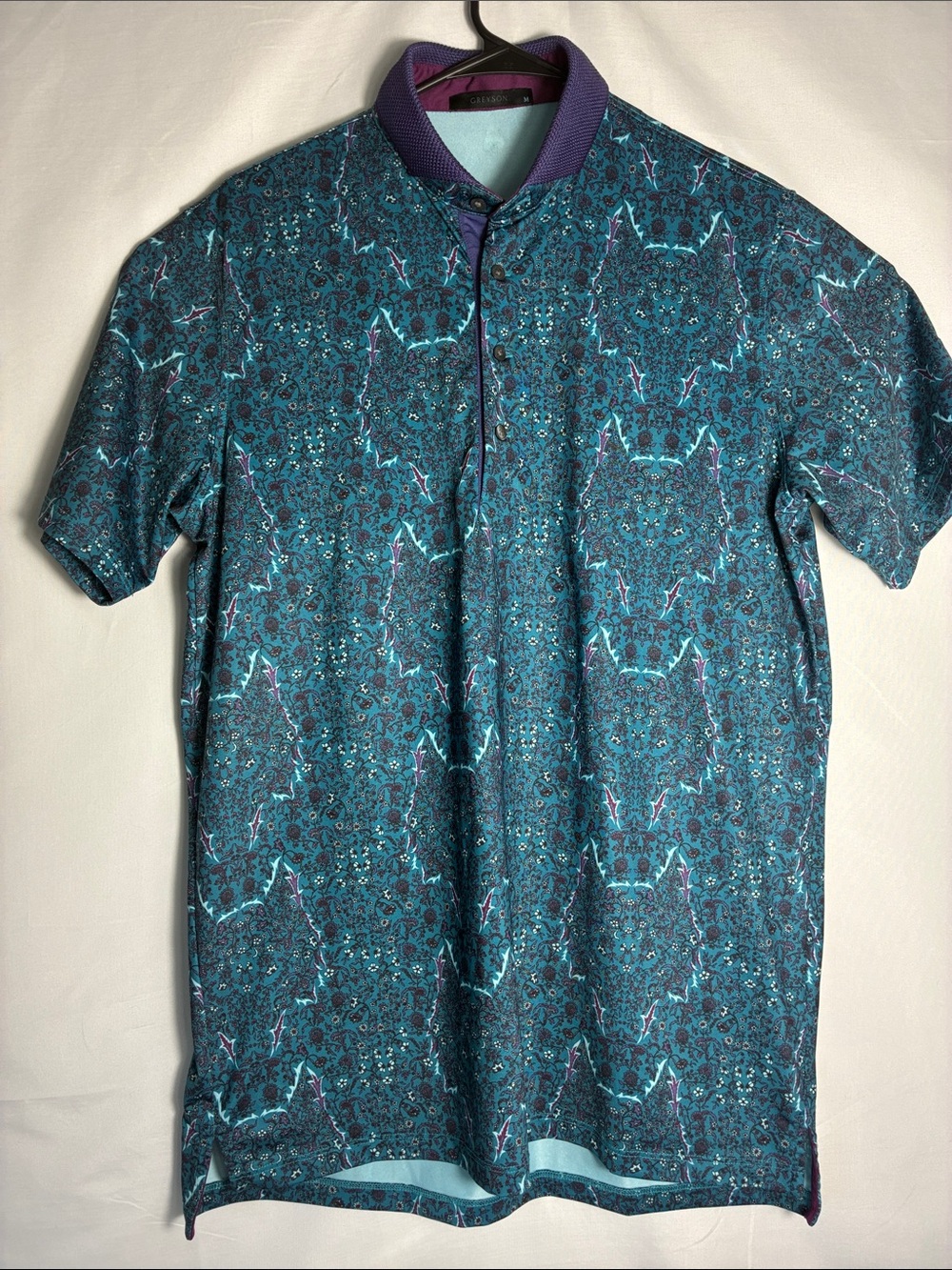 Greyson Clothiers Herbarium Polo Shirt Men’s Size Medium Wolf Pattern Teal